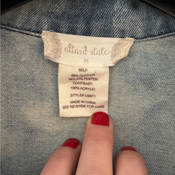 Altar'd State Boho Denim Jacket with Knitted Striped Fringe Sleeves - Picture 3 of 4